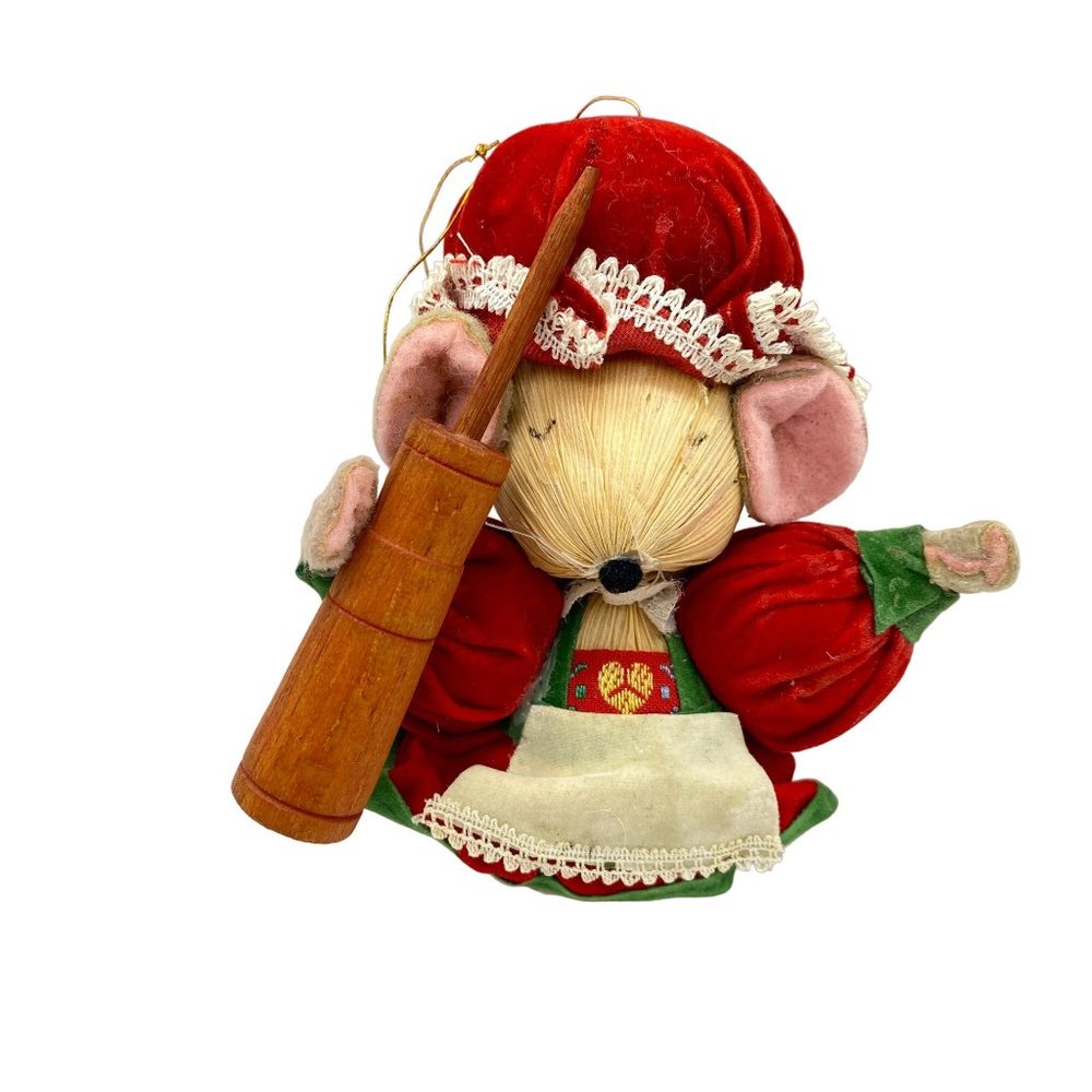 Vintage Kurt S‎ Adler Corn husk Christmas mouse tree ornament butter churn hat